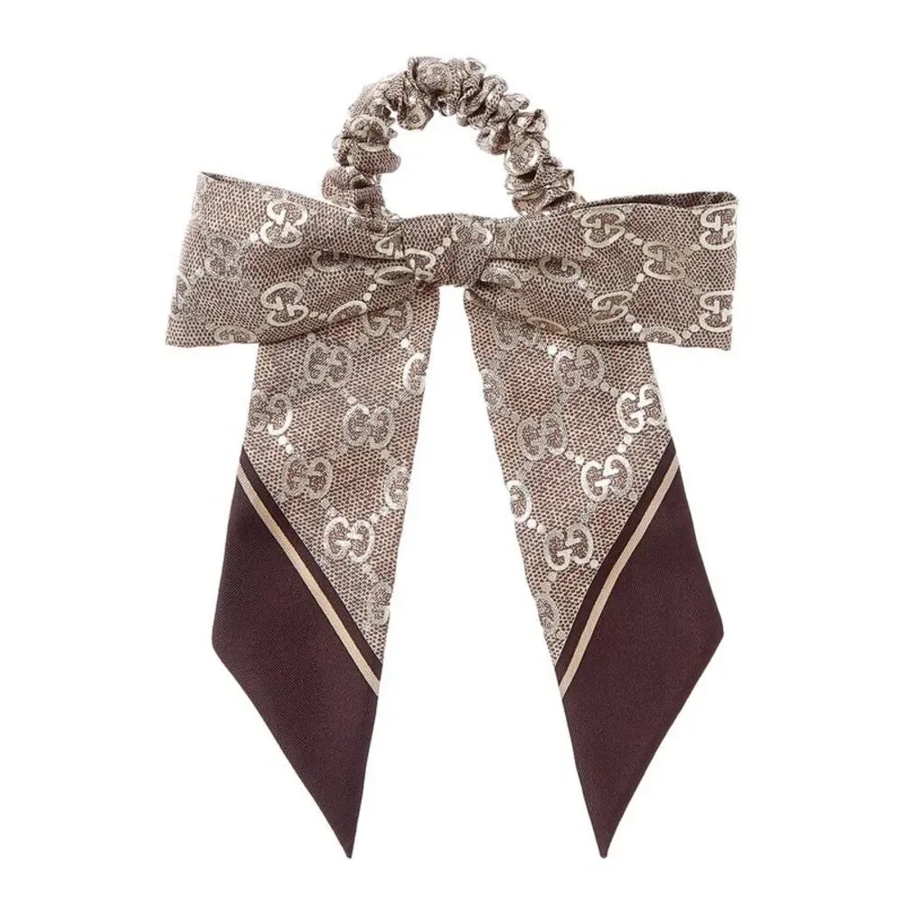 Gucci Jacquard Silk Scrunchie, Beige